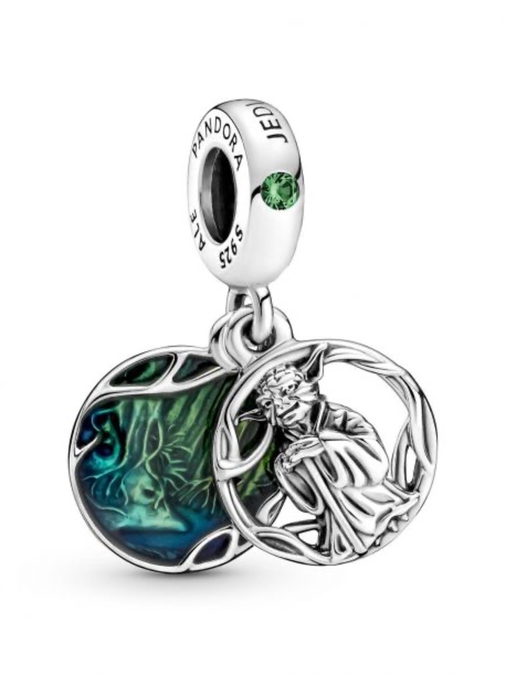 Pandora Silver Yoda Dangle Charm with Green Abalone Detail